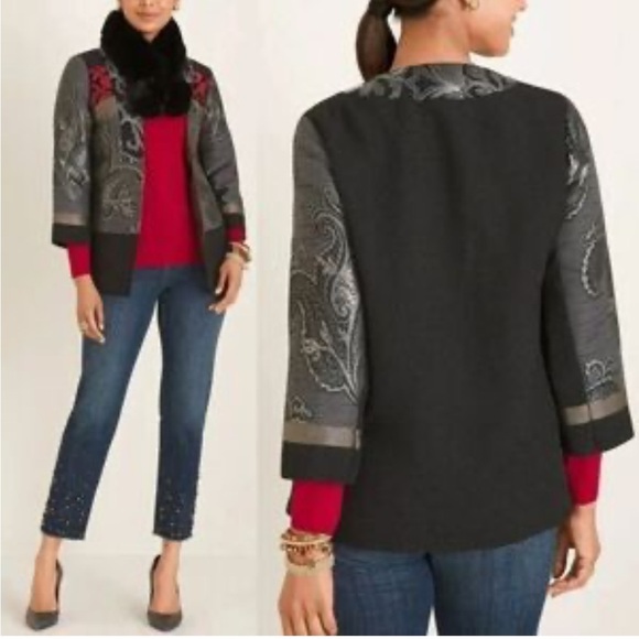 Chico's Patchwork Embroidered Paisley Open Front Jacket Wearable Art Statement - Picture 2 of 13